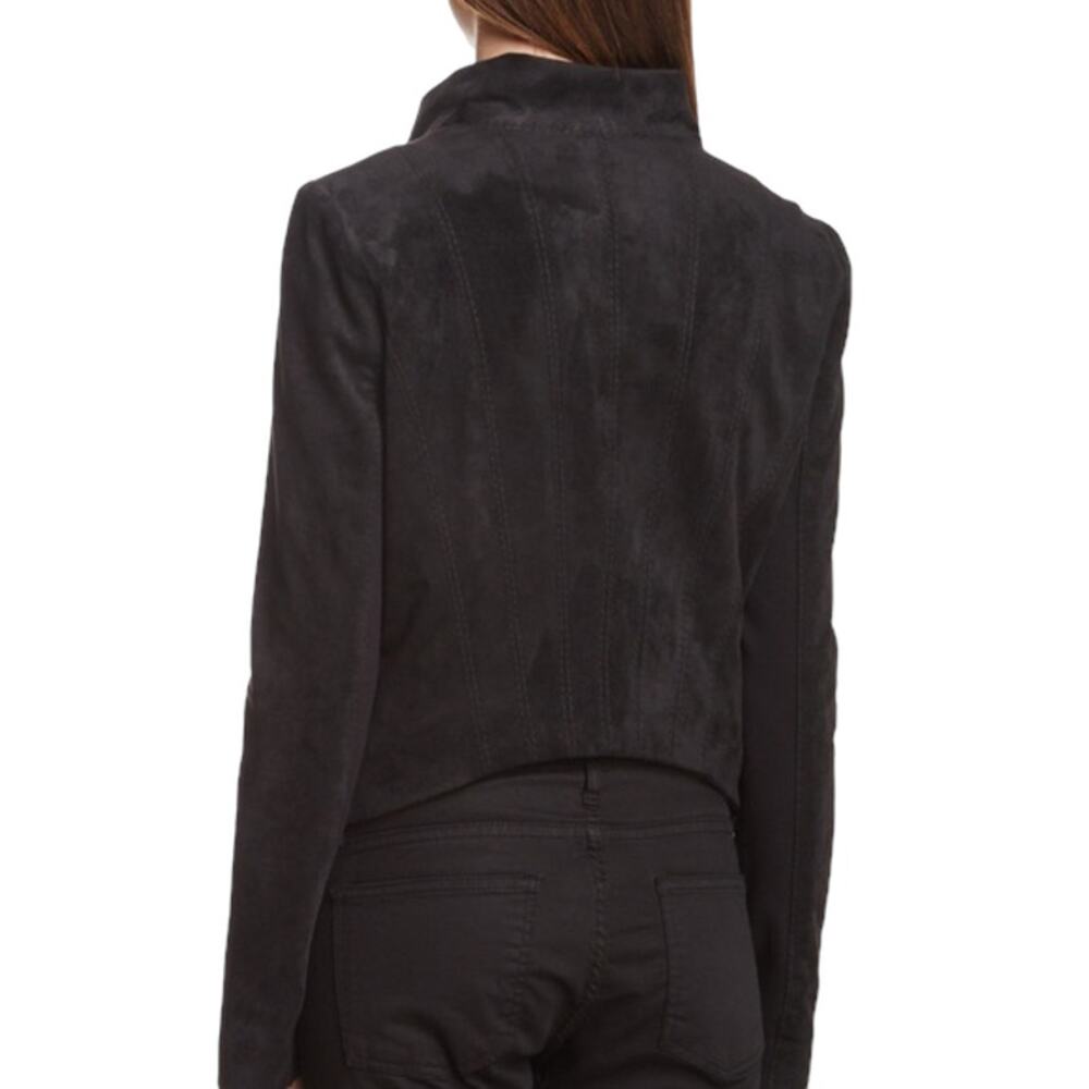 BCBG Max Azria Black Draped Ultrasuede Jacket - Picture 2 of 13